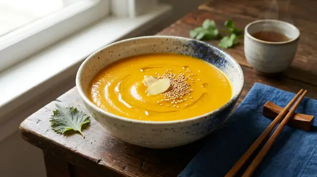 Sopa de abóbora cabotiá com gengibre